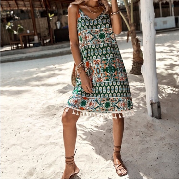 Boho Paisley Print Tassel Hem Cami Dress Sz.XS - Picture 7 of 13